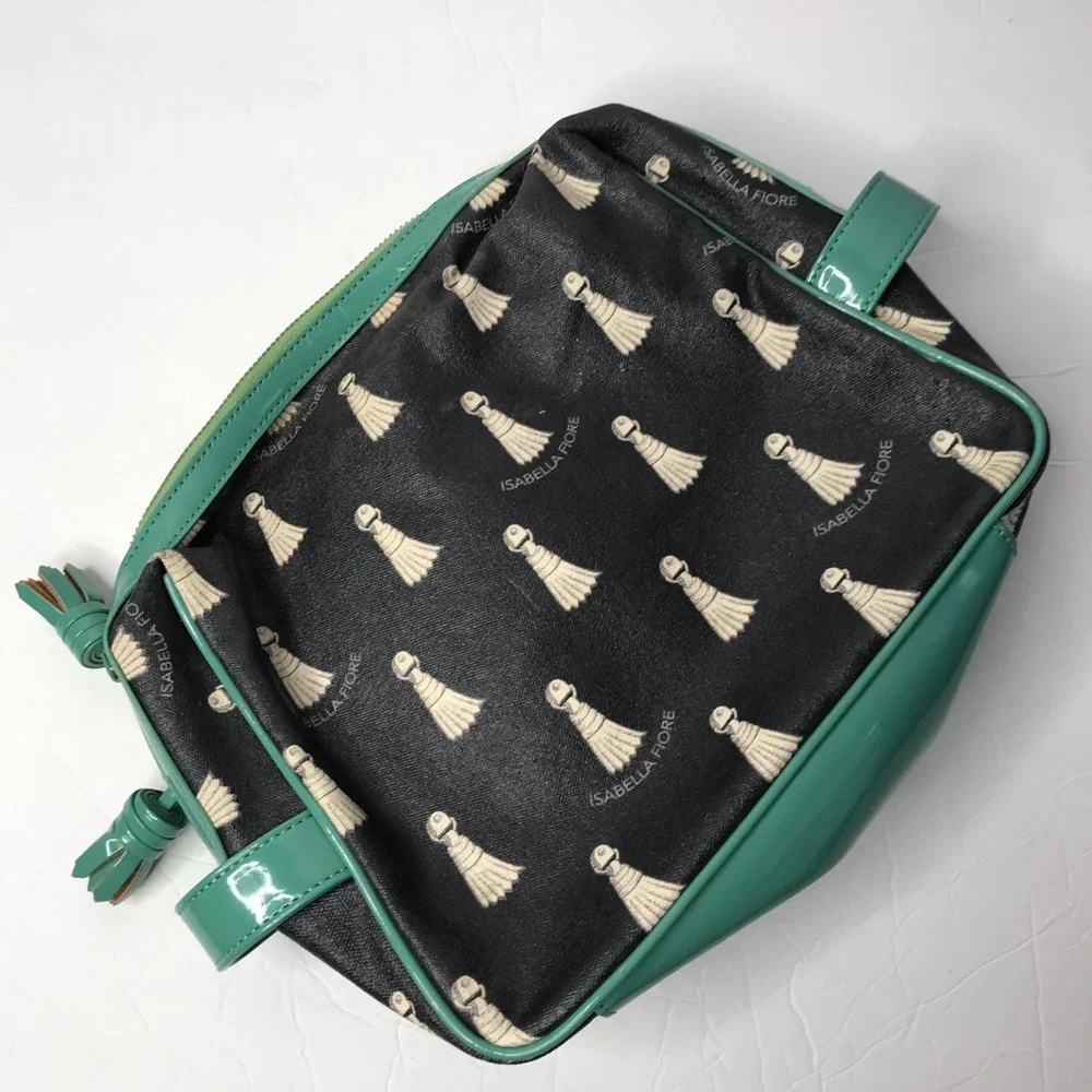 Isabella Fiore black and teal tassels make up bag
